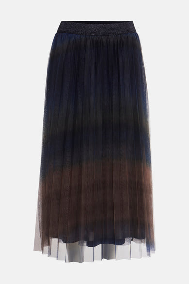 Lange meerkleurige rok van MORE & MORE met paillettenriem en delicate plooien.