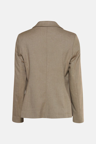 Groene blazer van MORE & MORE, subtiel patroon, getailleerde pasvorm, achterzicht.