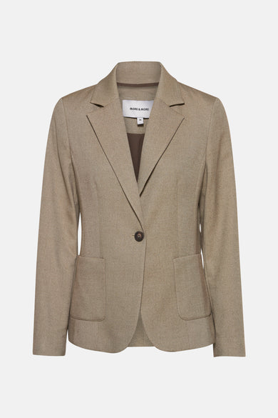 Blazer groen in tweed, van MORE & MORE, met eenknoops sluiting en klepzakken.
