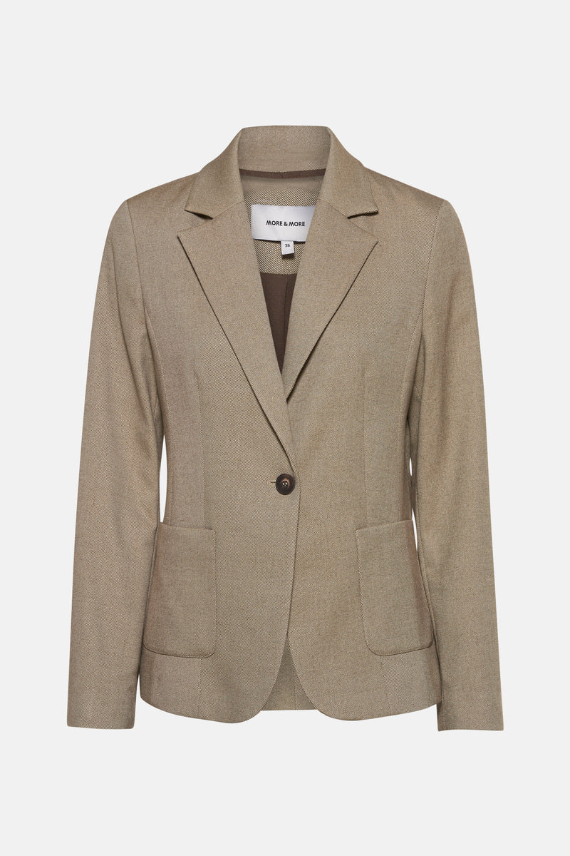 Blazer groen in tweed, van MORE & MORE, met eenknoops sluiting en klepzakken.