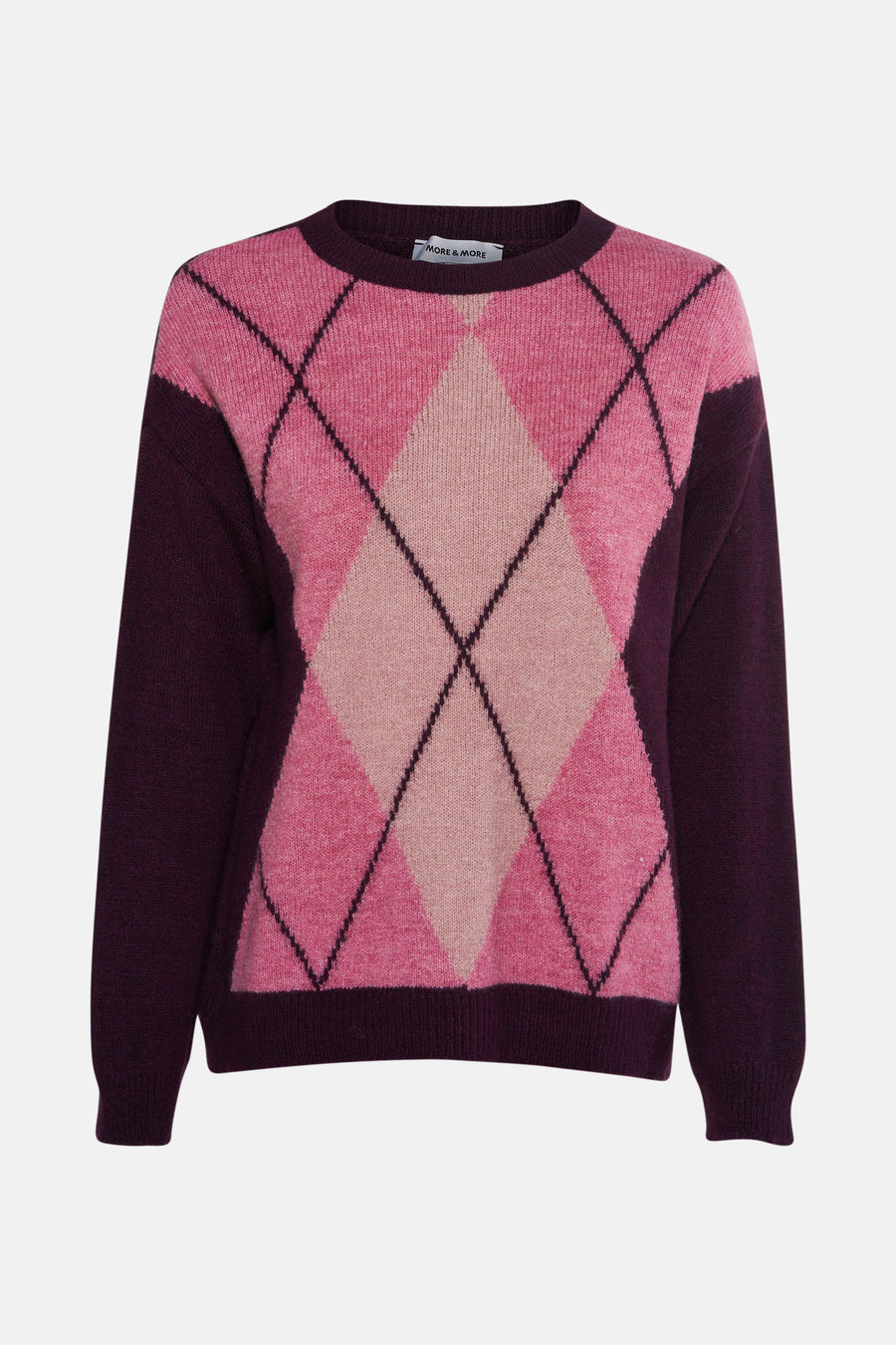 Multikleuren rondehals trui van MORE & MORE met ruitpatroon en gebreide textuur.