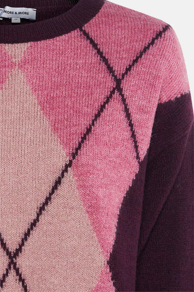 Pull à col rond multicolore de MORE & MORE avec motif losanges et texture tricotée.