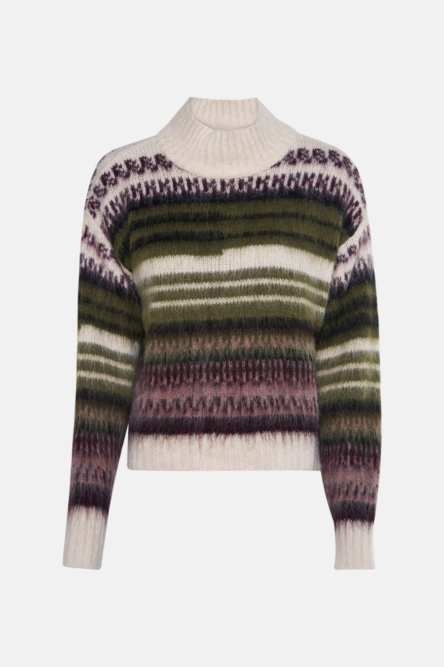 Multikleuren coltrui van MORE & MORE, met strepen en Fair Isle-patroon, van pluizig breiwerk.