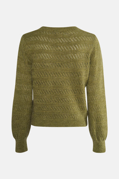Groene trui met ronde hals van MORE & MORE met een all-over ajourpatroon.