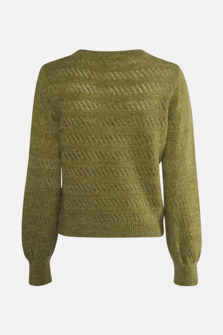 Groene trui met ronde hals van MORE & MORE met een all-over ajourpatroon.