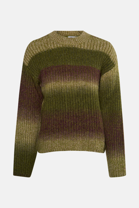 Groene trui met ronde hals van MORE & MORE, met strepen en ribgebreid.