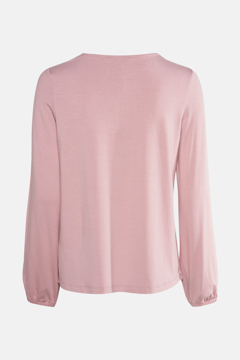 T-shirt rose à manches longues de MORE & MORE, manches blousantes, vu de dos.