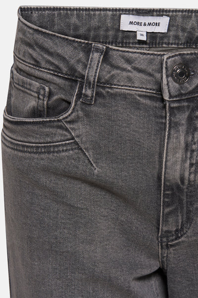 Rechte middengrijze jeans van MORE & MORE, taille detail met zichtbaar merklabel.