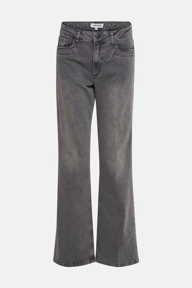 Rechte middengrijze jeans van MORE & MORE, uitlopende pasvorm, paspelzakken voor en naaddetails.