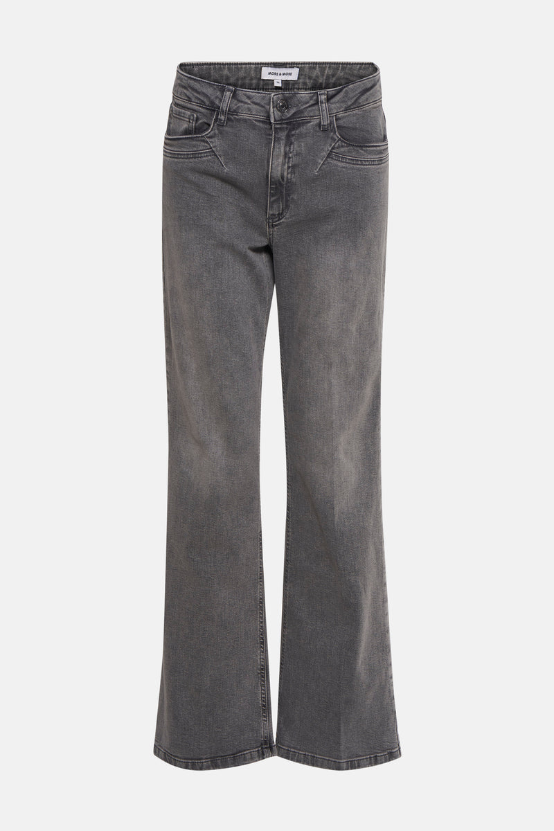 Rechte middengrijze jeans van MORE & MORE, uitlopende pasvorm, paspelzakken voor en naaddetails.