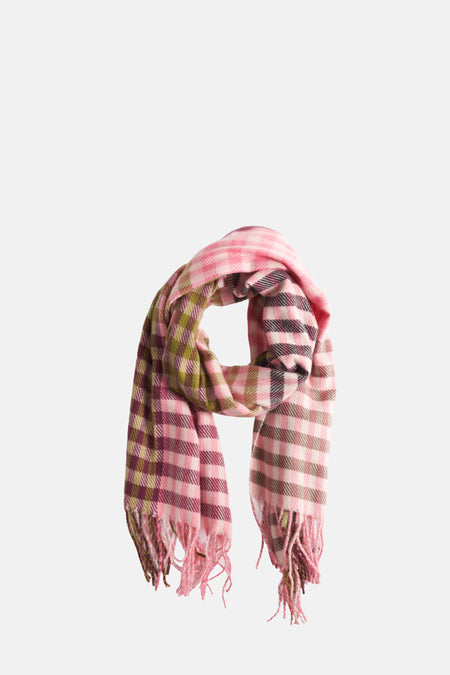 Multikleuren sjaal van MORE & MORE met ruitpatroon en decoratieve franjes.