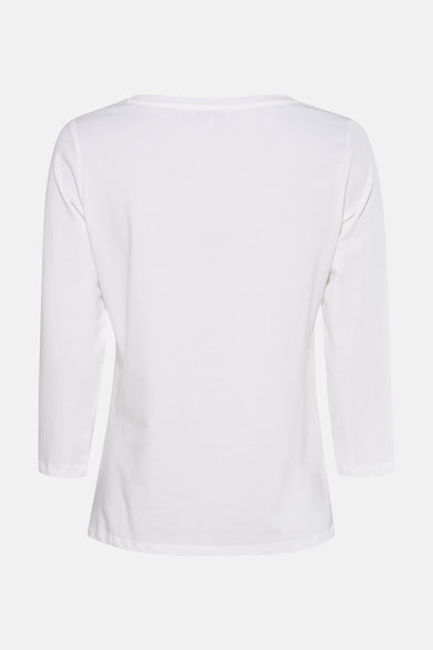 Wit T-shirt met 3/4 mouwen van MORE & MORE, effen, op lichte achtergrond, achterzijde.