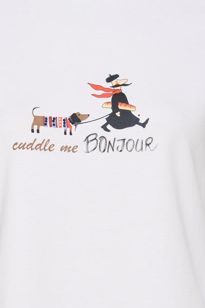 Wit T-shirt met korte mouwen van MORE & MORE met een opdruk van een man met een hond.