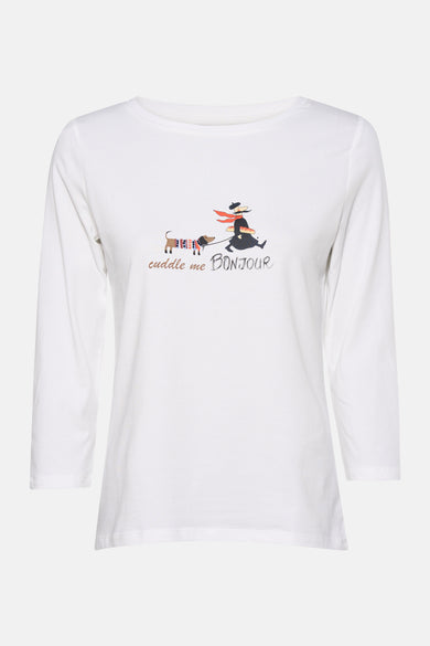 Wit T-shirt met korte mouwen van MORE & MORE met een afbeelding van een hond en een Franse buldog.