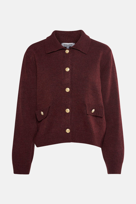 Bruine cardigan van MORE & MORE, in een getextureerde breisel, met een overhemdkraag en lange mouwen.