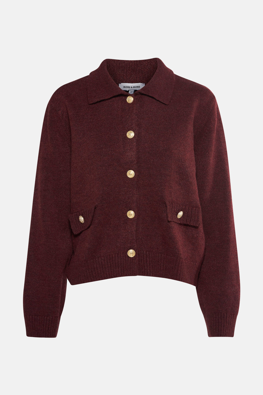 Bruine cardigan van MORE & MORE, in een getextureerde breisel, met een overhemdkraag en lange mouwen.