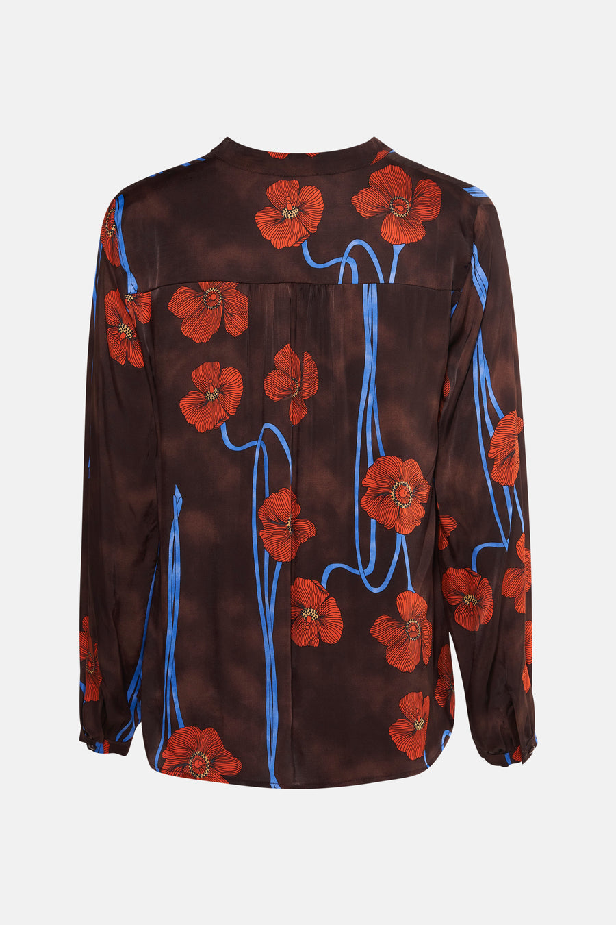 Multikleuren blouse met lange mouwen van MORE & MORE, met rood bloemenpatroon en blauwe details.