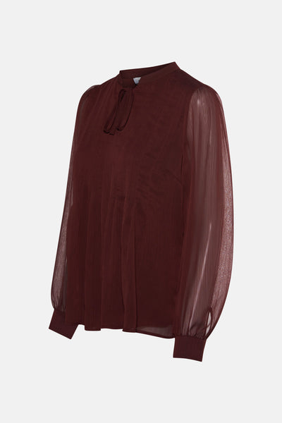 Bruin blouse met lange mouwen van MORE & MORE, met een opstaande kraag en pofmouwen.