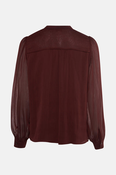 Bruin blouse met lange mouwen van MORE & MORE, met pofmouwen en een subtiele textuur.