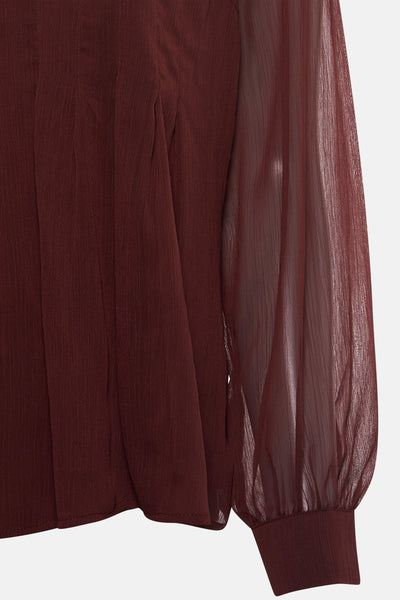 Blouse à manches longues marron de MORE & MORE, avec manches bouffantes en mousseline transparente.