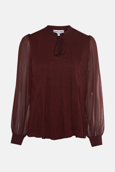 Bruine bruine met lange mouwen van MORE & MORE, met opstaande kraag en strikdetail.