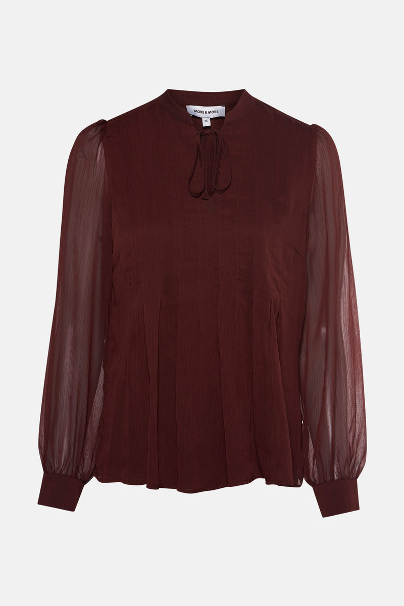 Bruine bruine met lange mouwen van MORE & MORE, met opstaande kraag en strikdetail.