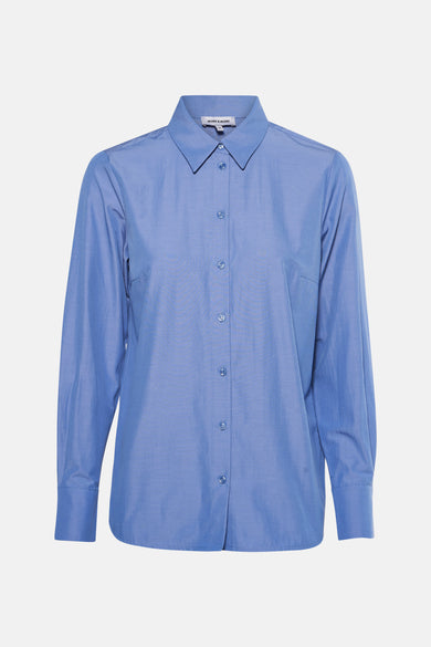 Blauw overhemd met lange mouwen van MORE & MORE, met een knoopsluiting aan de voorkant.