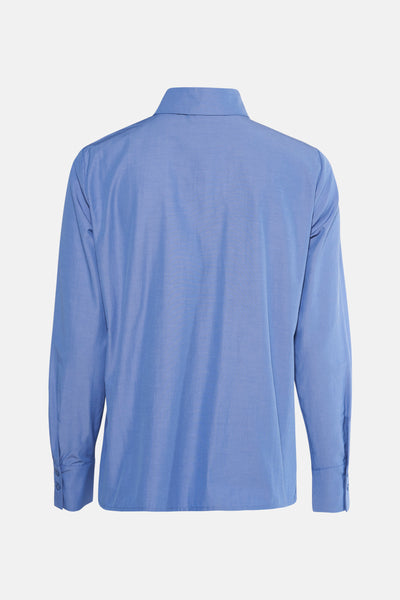 Blauw overhemd met lange mouwen van MORE & MORE, achterkant, klassieke kraag.