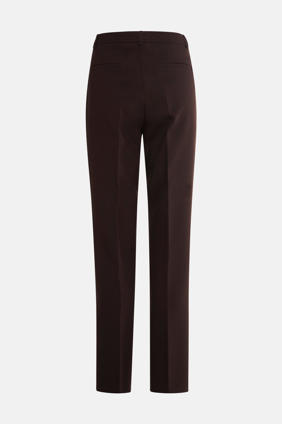 Pantalon de costume brun de MORE & MORE, vue arrière, coupe droite et poches passepoilées.