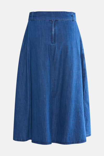 Jupe longue en denim bleu moyen de MORE & MORE, avec une fermeture éclair visible.