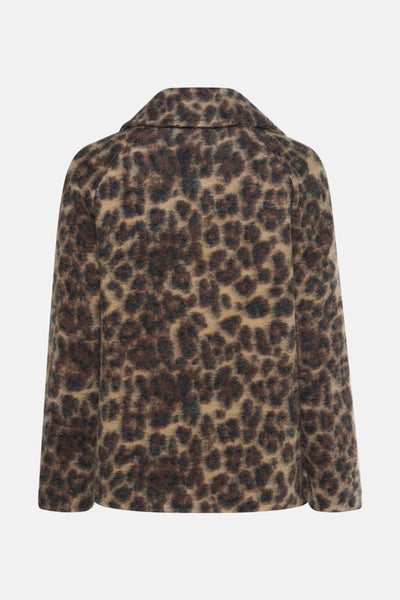 Veste courte multicolore de MORE & MORE, à motif léopard sur fond beige et marron.