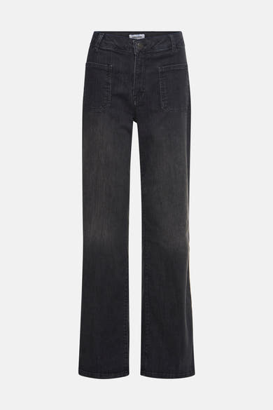 Jean droit en denim gris foncé de More & More, avec poches plaquées sur le devant.