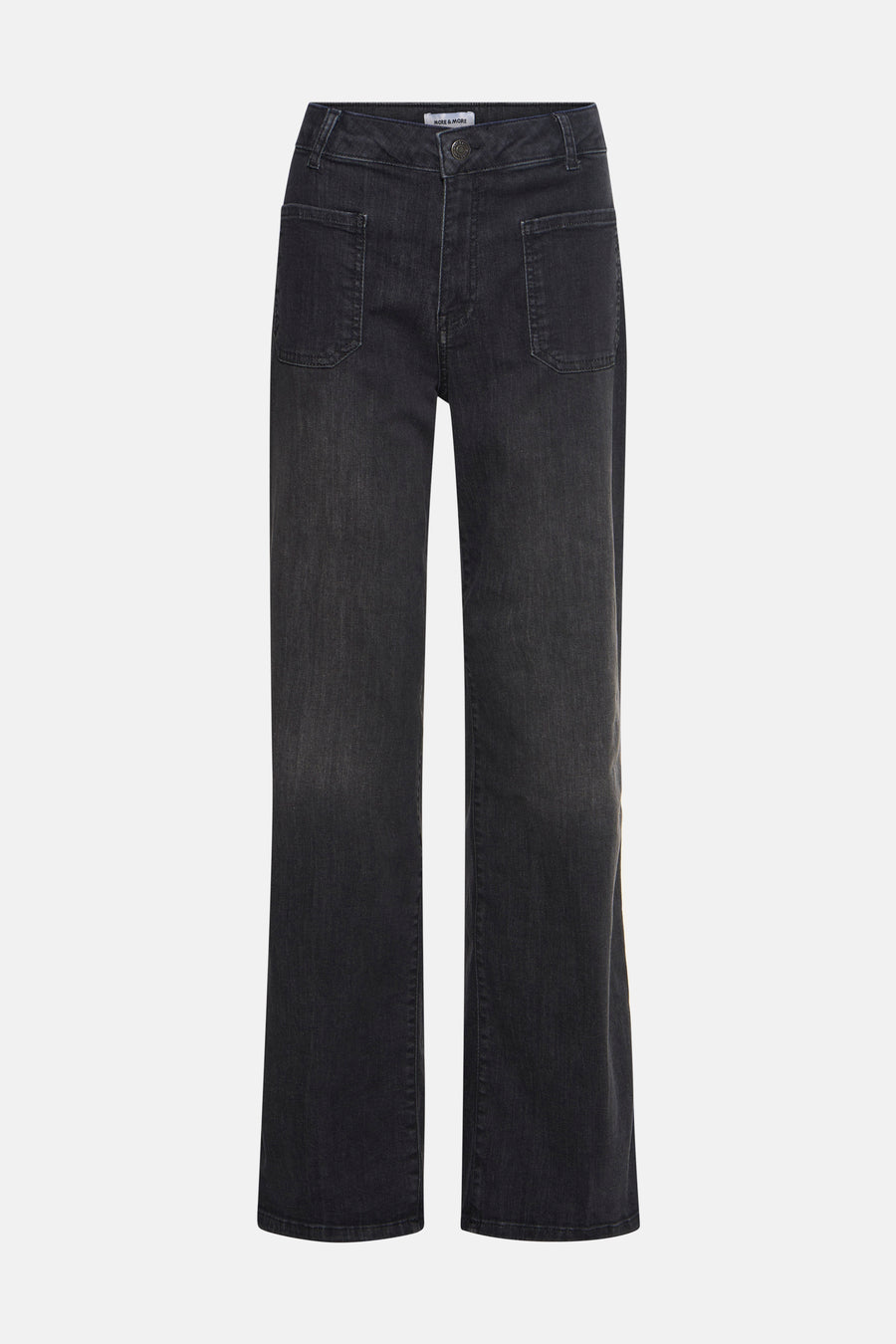 Jean droit en denim gris foncé de More & More, avec poches plaquées sur le devant.