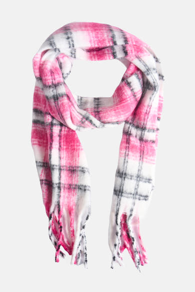 Multikleuren sjaal van MORE & MORE met een roze, witte en grijze ruitprint.