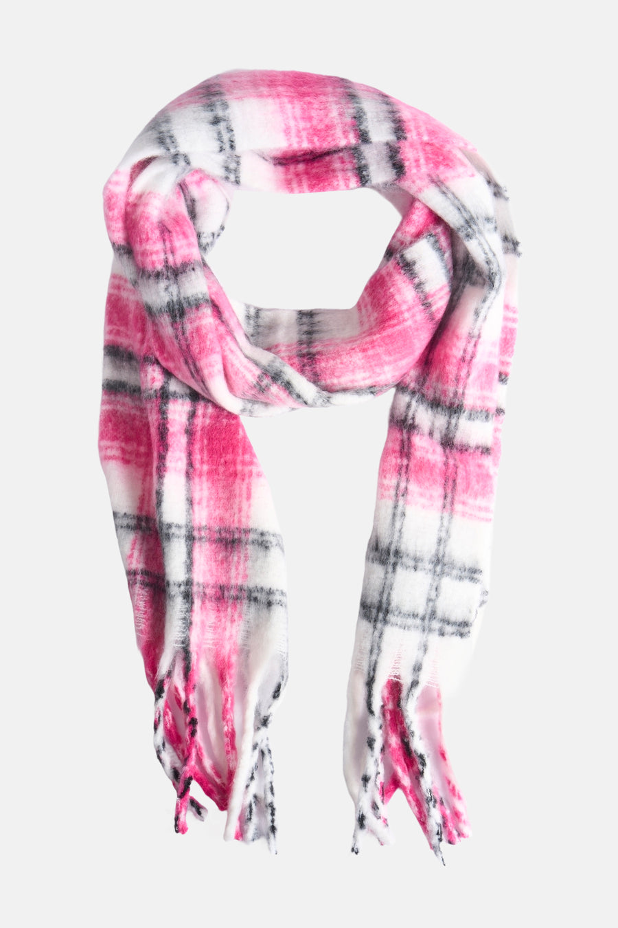 Multikleuren sjaal van MORE & MORE met een roze, witte en grijze ruitprint.
