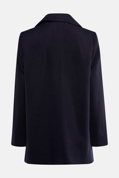 Veste bleue de MORE & MORE, vue de dos, avec col tailleur et coupe droite.