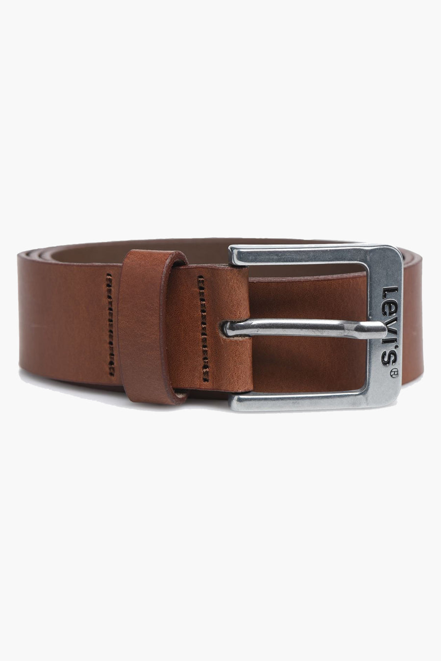 Bruine leren riem van Levi's Accessories, met een zilveren gesp versierd met het logo.