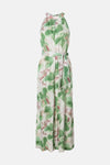 Multikleurige jumpsuit van MORE & MORE met groen en roze bloemenprint, losse pasvorm en strikceintuur.