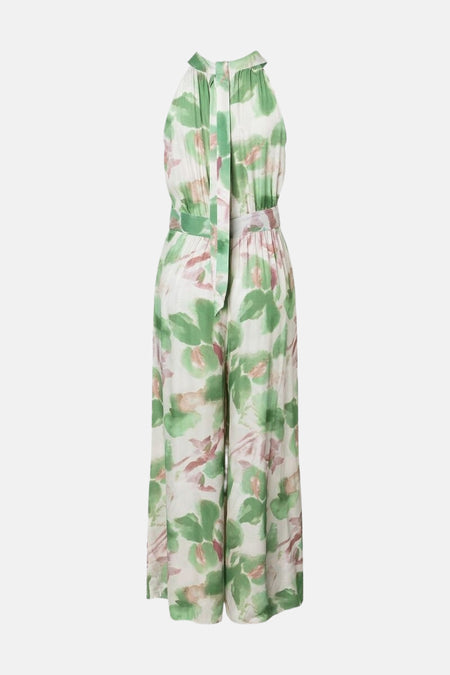 Combinaison multicolore de MORE & MORE avec motif floral vert et rose, coupe ample et ceinture nouée.