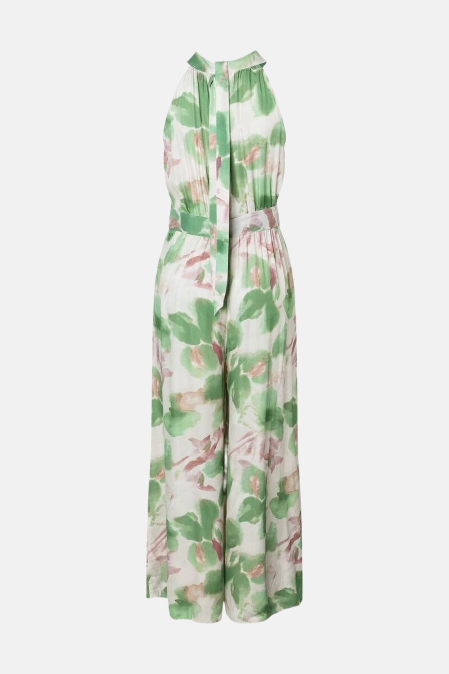 Combinaison multicolore de MORE & MORE avec motif floral vert et rose, coupe ample et ceinture nouée.