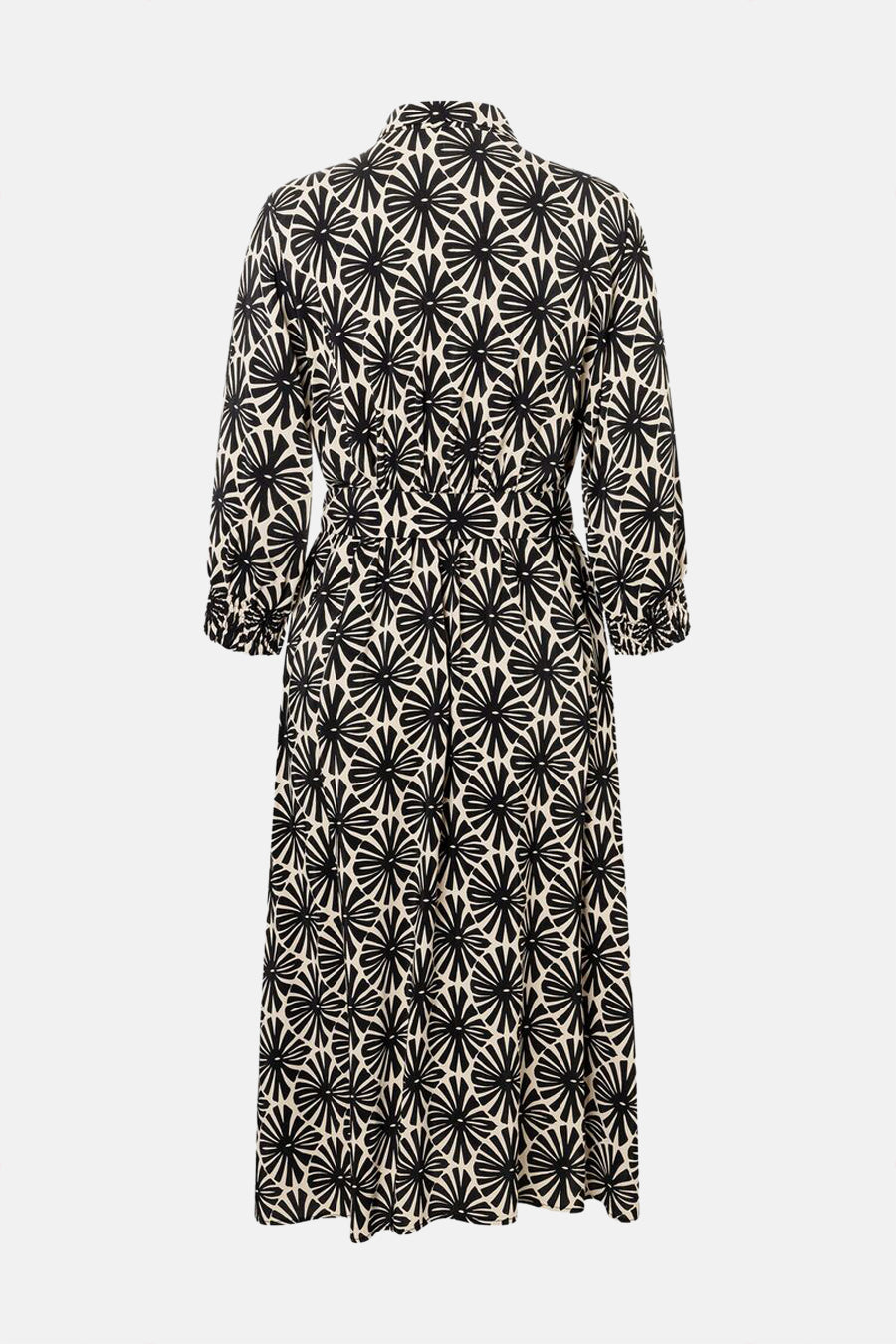 Robe noire imprimée by MORE & MORE, avec motif floral sur l'ensemble du vêtement, vue de dos.
