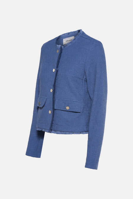 Blauwe textuur bodywarmer van MORE & MORE, met metalen knopen en opgestikte zakken.