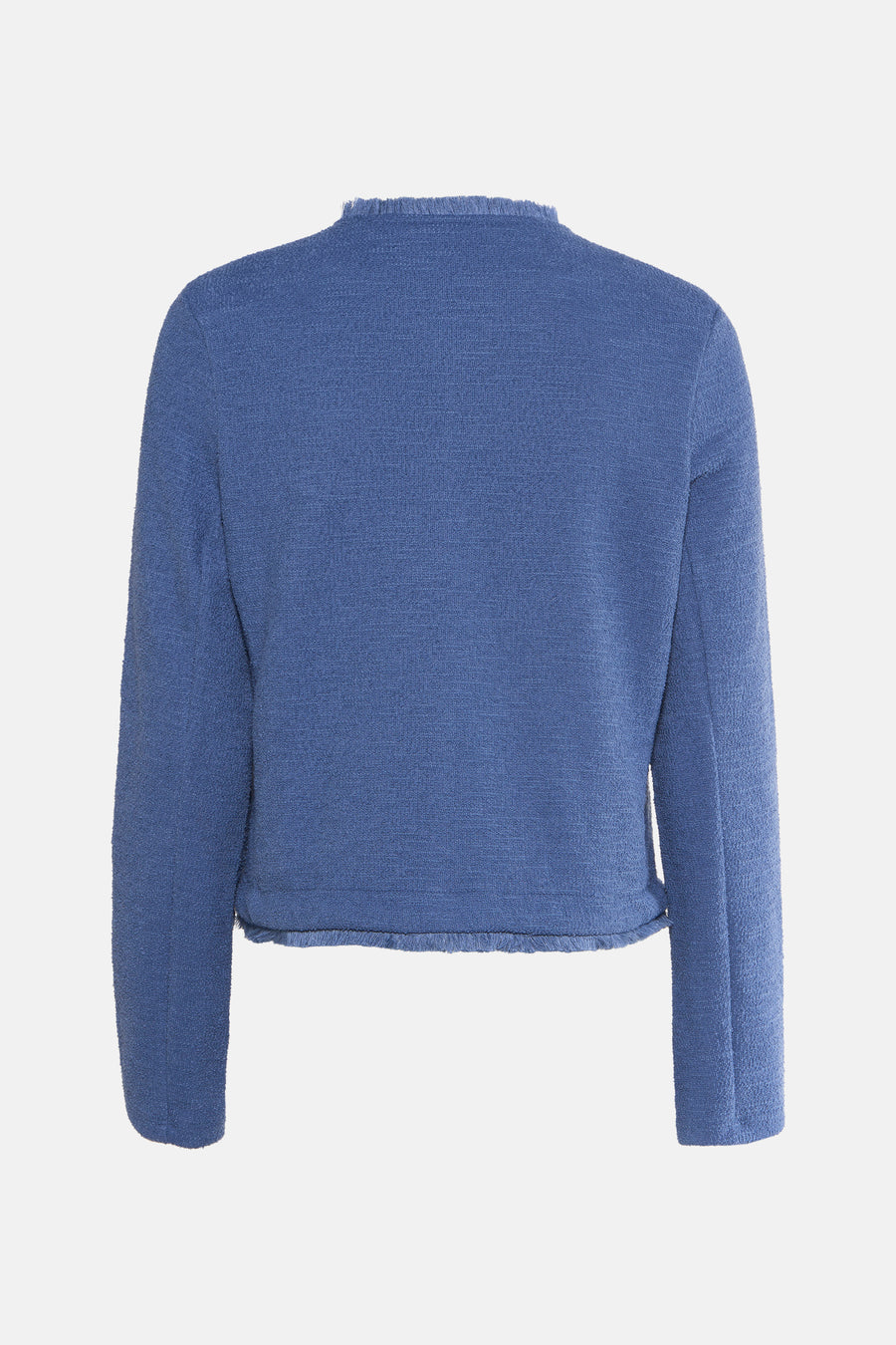 Blauwe tweed gilet van MORE & MORE, met een ruwe textuur en gerafelde details.