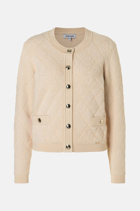 Beige cardigan van MORE & MORE met een pluizige textuur en een ruitpatroon.