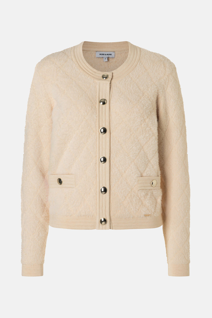 Beige cardigan van MORE & MORE met een pluizige textuur en een ruitpatroon.