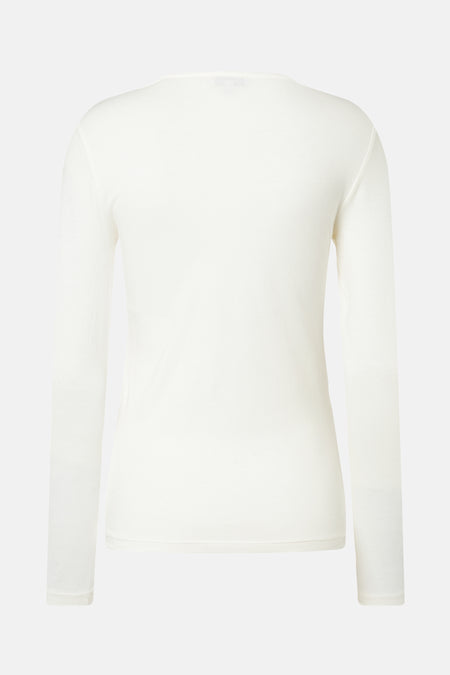 Top uni manches longues blanc de MORE & MORE, vue arrière sur fond neutre.