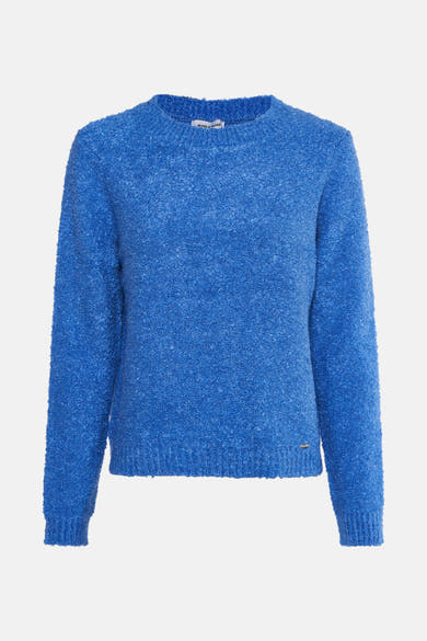 Blauwe trui met ronde hals van MORE & MORE, in een getextureerd breisel.
