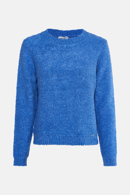 Blauwe trui met ronde hals van MORE & MORE, in een getextureerd breisel.