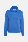 Blauwe gebreide trui van MORE & MORE, met coltrui en chevronpatroon.