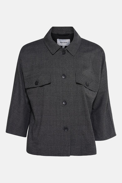 Grijze geruite blazer van MORE & MORE met zwarte knopen en opgestikte zak.